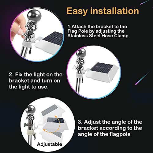 Guide for easy installation of solar flagpole light in three steps.